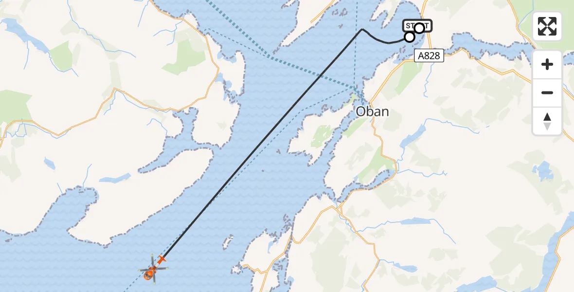 Flight path map showing Coastguard Helicopter route from Inner Seas to Inner Seas