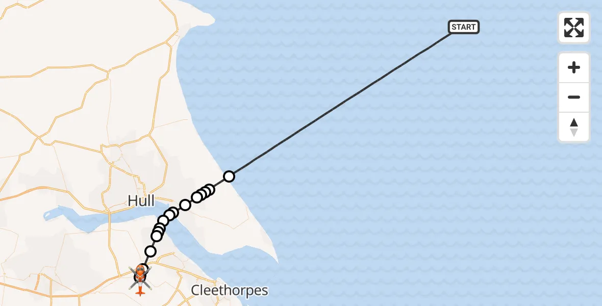 Flight path map showing Coastguard Helicopter route from North Sea to Humberside Airport