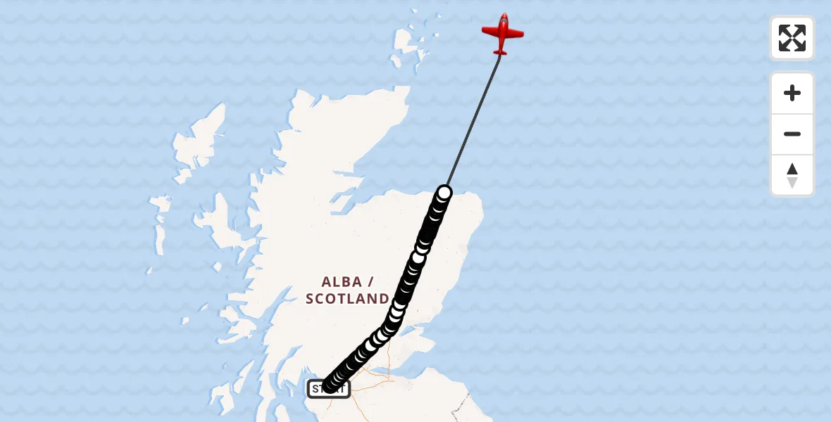 Flight path map showing Air Ambulance Aircraft route from Glasgow Airport to North Sea