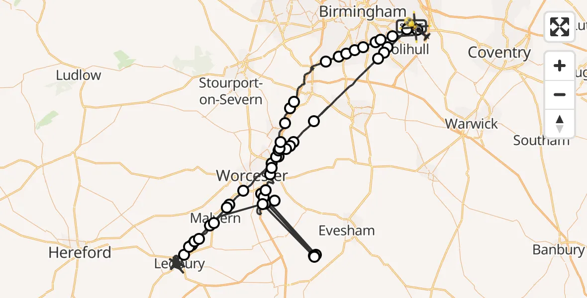 Flight route Police Helicopter Sheldon - Birmingham Airport, 03 May 2026, 12:00
