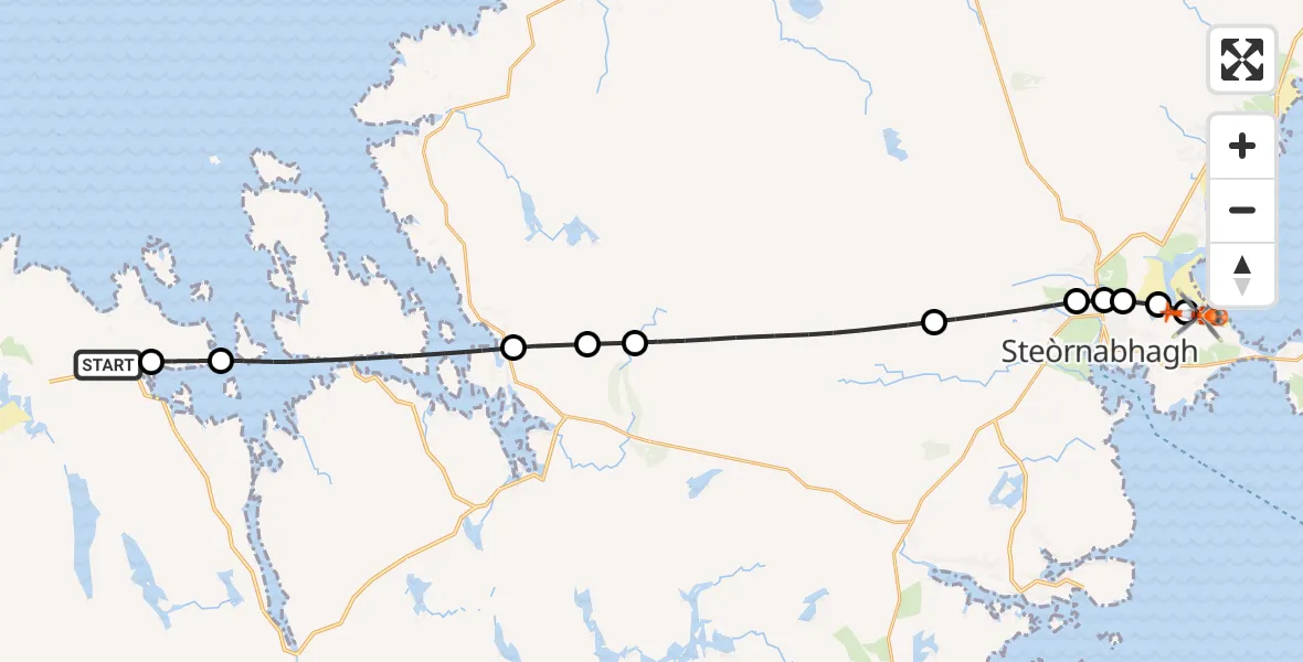 Flight path map showing Coastguard Helicopter route from Na h-Eileanan Siar to Stornoway Airport