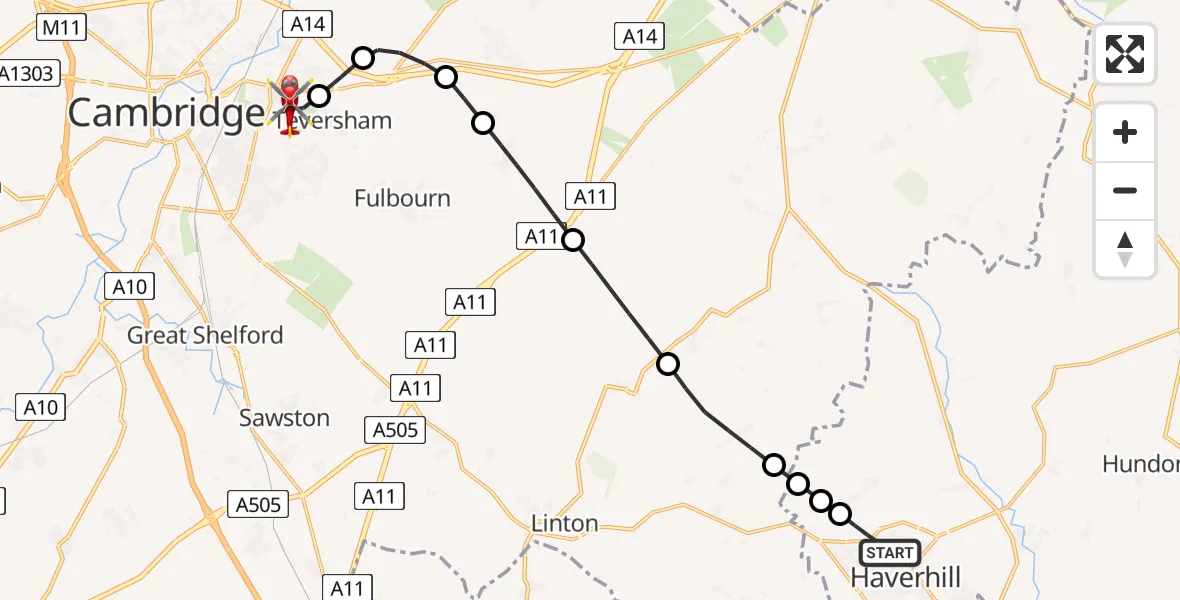 Routekaart van de vlucht: Air Ambulance Helicopter to Cambridge City Airport