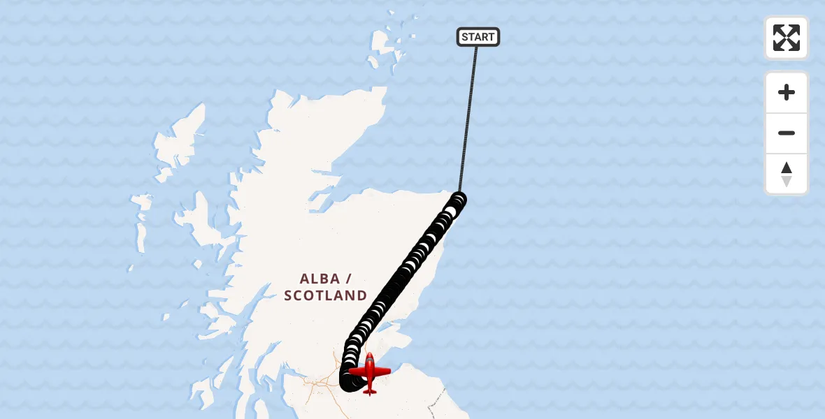 Flight path map showing Air Ambulance Aircraft route from North Sea to Edinburgh Airport