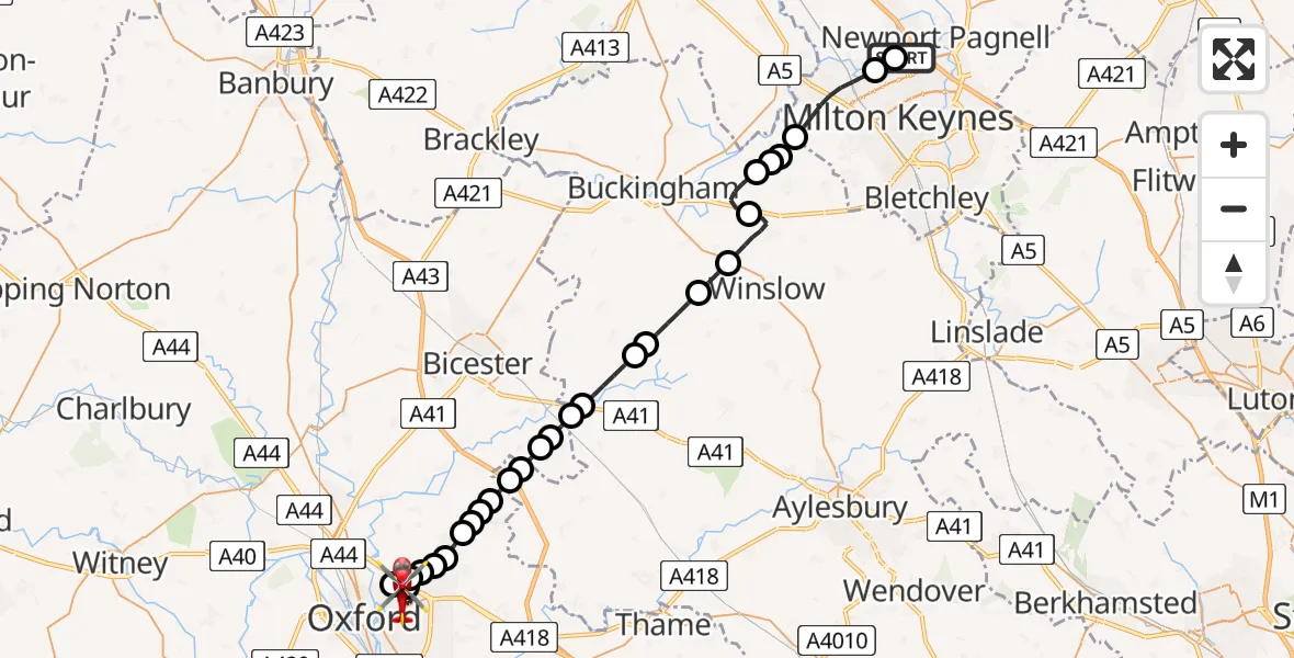 Routekaart van de vlucht: Air Ambulance Helicopter to Oxford, Headley Way
