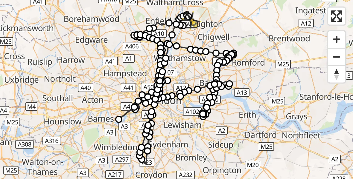 Flight route Police Helicopter Sewardstonebury - Sewardstonebury, 03 May 2026, 14:59