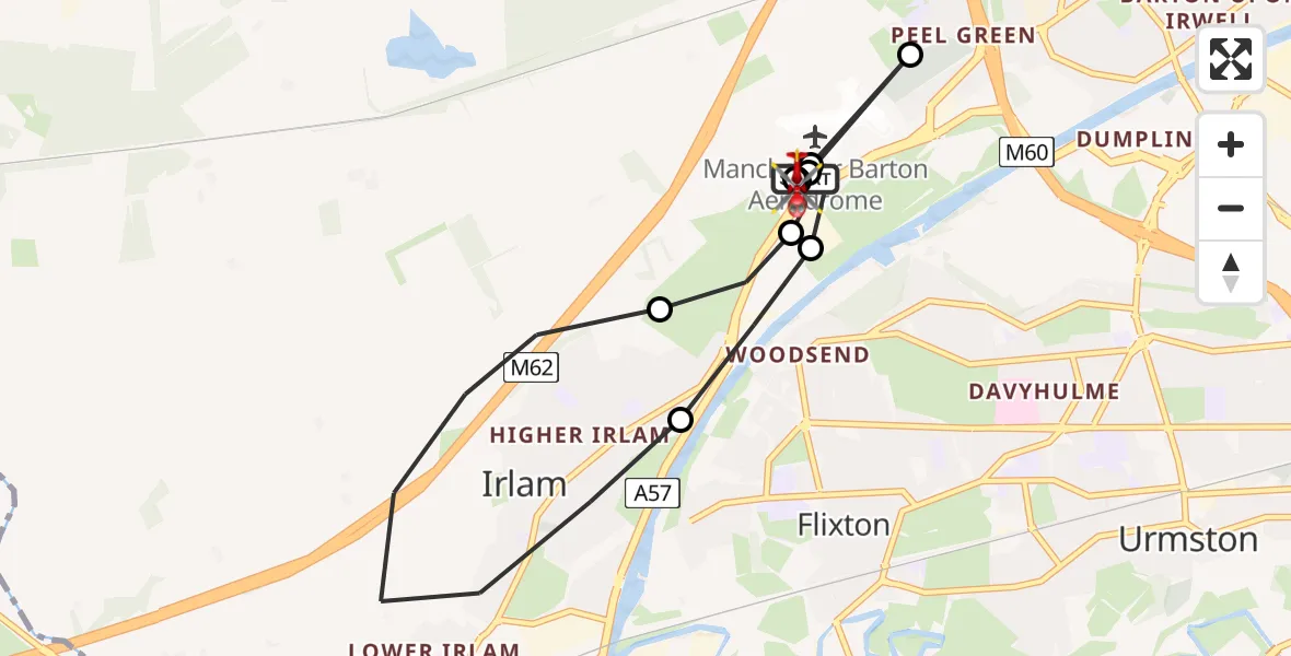 Flight route Air Ambulance Helicopter Manchester Barton Aerodrome - Irlam, 03 May 2026, 15:56