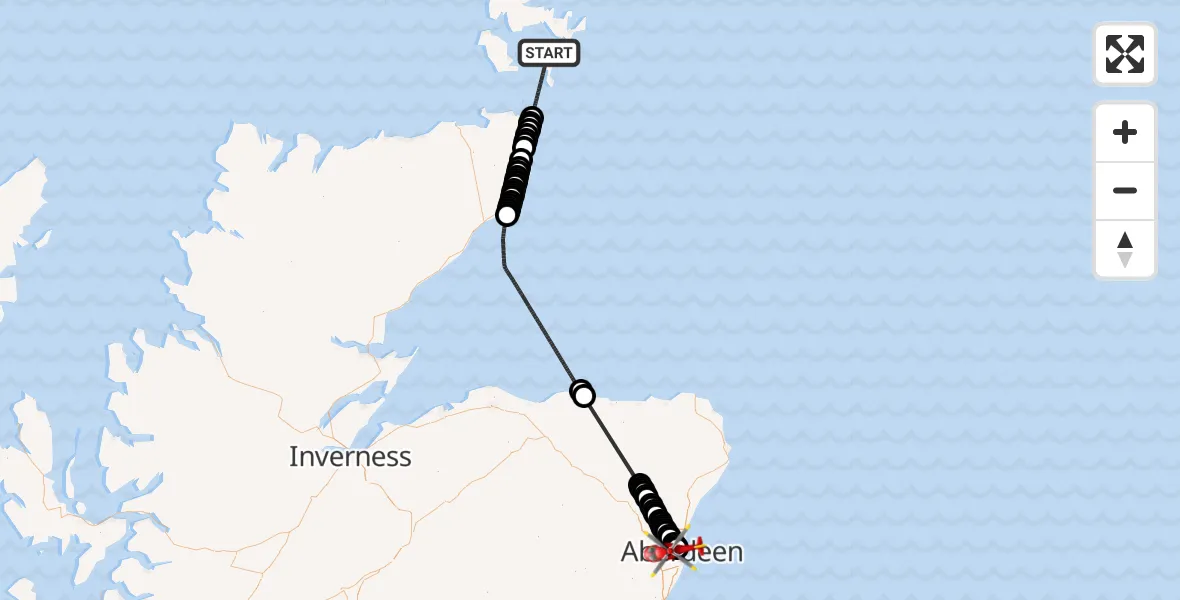 Flight path map showing Air Ambulance Helicopter route from North Atlantic Ocean to Rosemount