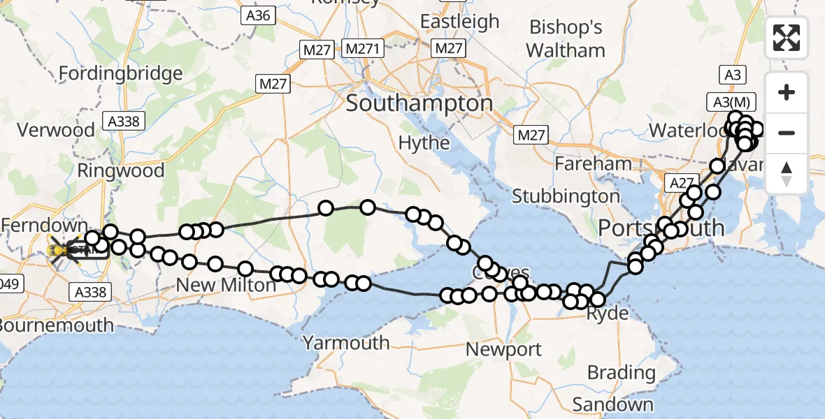 Flight route Police Helicopter Bournemouth Airport - Bournemouth Airport, 03 May 2026, 17:00