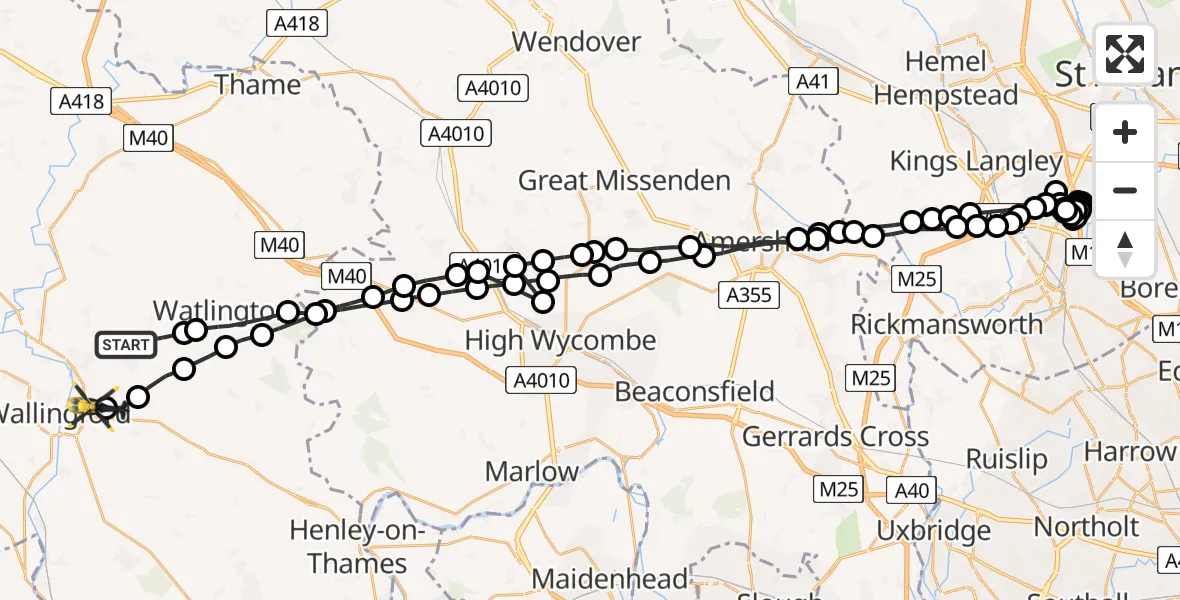 Flight path map showing Police Helicopter route from Ewelme to Crowmarsh Gifford