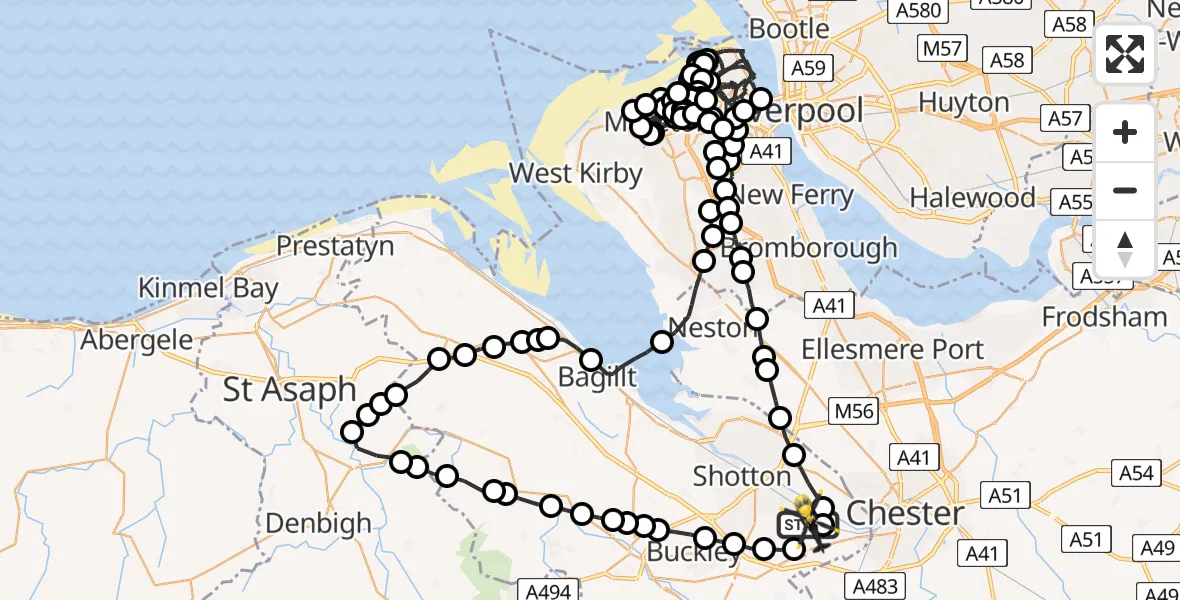 Flight path map showing Police Helicopter route from Hawarden Airport to Hawarden Airport
