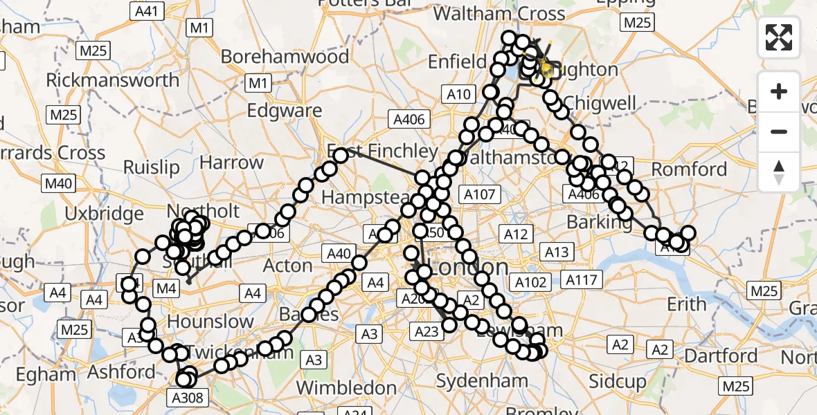 Flight route Police Helicopter Sewardstonebury - Metropolitan Police Air Support Unit Lippitts Hill, 03 May 2026, 18:05