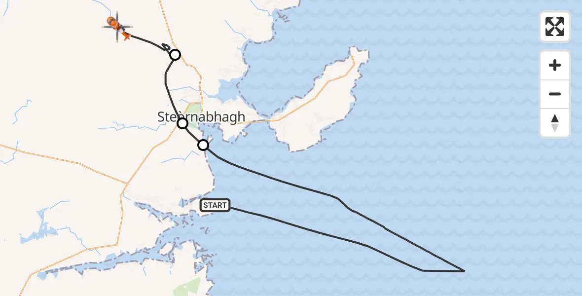 Flight path map showing Coastguard Helicopter route from Inner Seas to Na h-Eileanan Siar