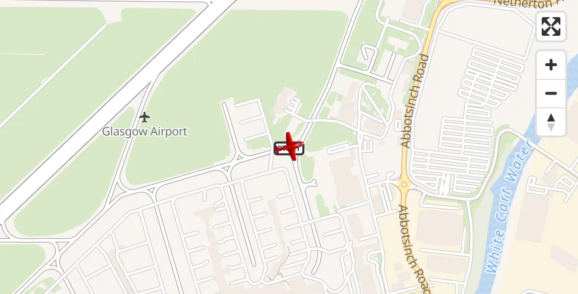 Flight path map showing Air Ambulance Aircraft route from Glasgow Airport to Glasgow Airport