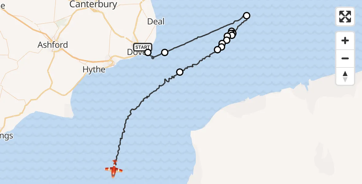 Flight path map showing Coastguard Drone route from Dover to English Channel