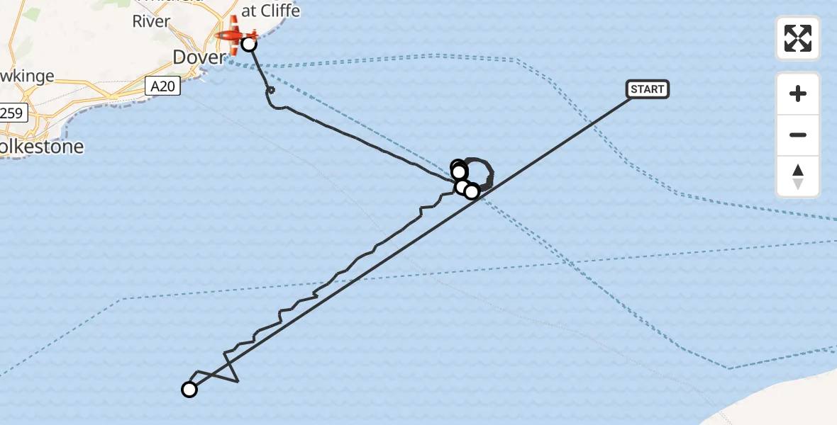 Flight path map showing Coastguard Drone route from North Sea to Swingate Airfield