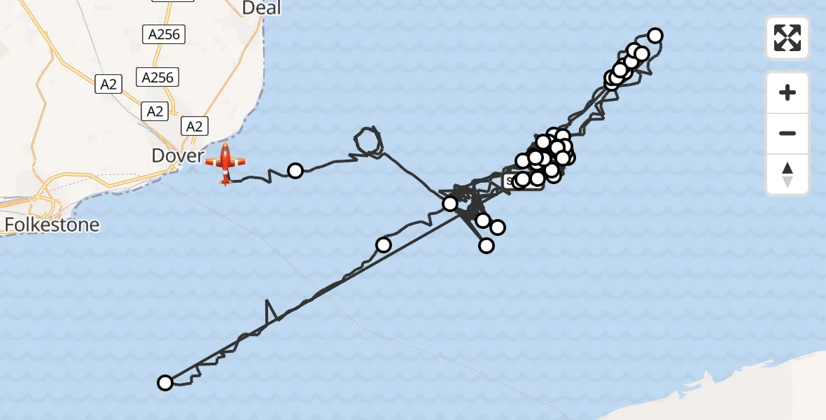 Flight path map showing Coastguard Drone route from North Sea to English Channel