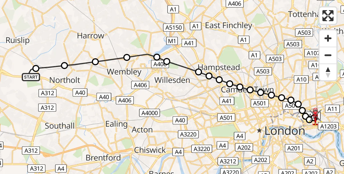 Flight route Air Ambulance Helicopter RAF Northolt - Royal London Hospital, 04 May 2026, 09:25