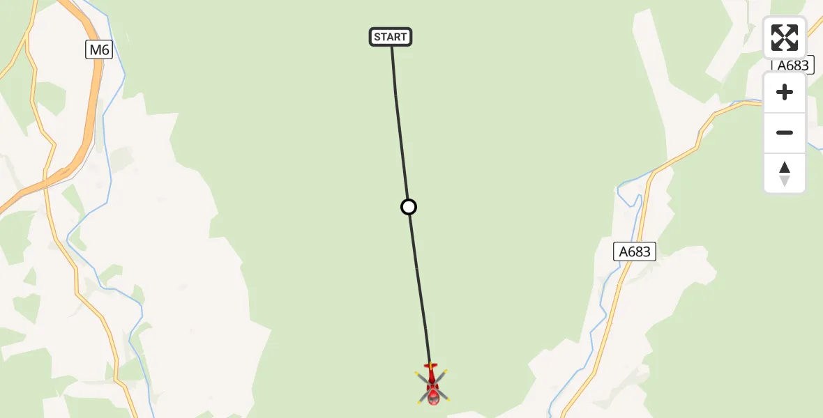 Flight path map showing Air Ambulance Helicopter route from Orton to Sedbergh