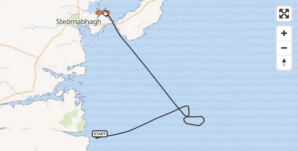 Flight path map showing Coastguard Helicopter route from Inner Seas to Mealabost