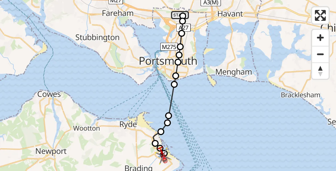 Flight path map showing Air Ambulance Helicopter route from Queen Alexandra Hospital to St. Helens