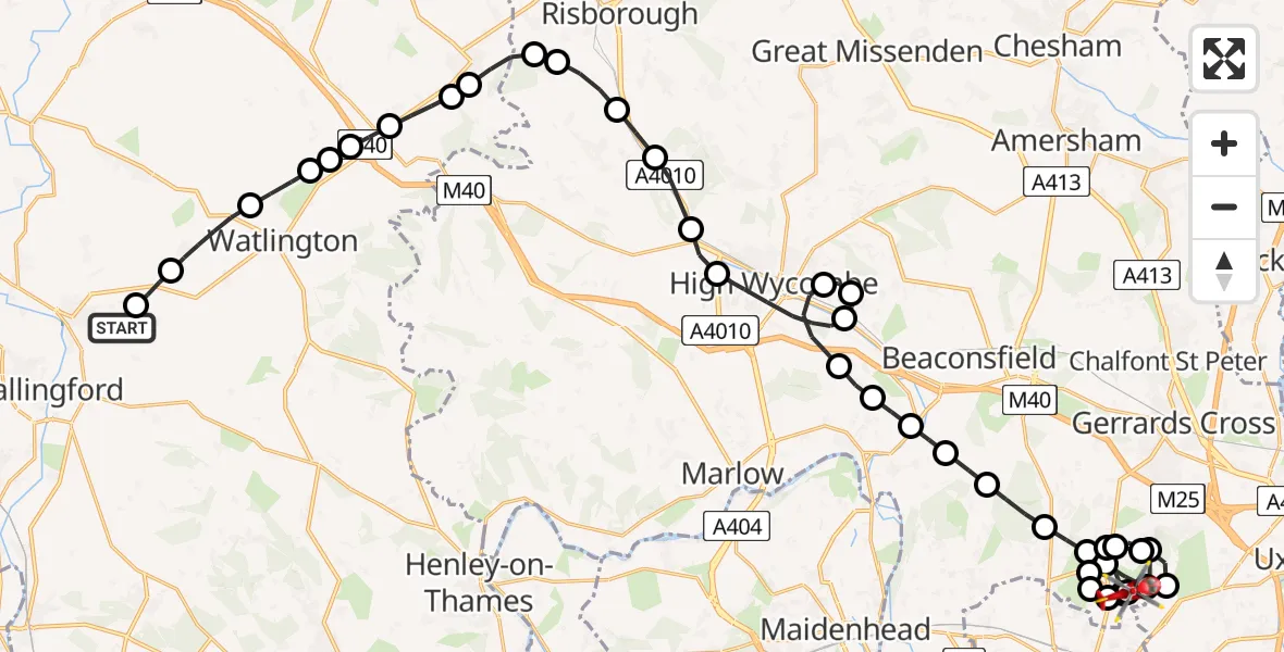 Flight path map showing Air Ambulance Helicopter route from RAF Benson to Slough