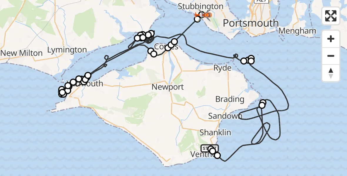 Flight path map showing Coastguard Helicopter route from Shanklin to Solent Airport