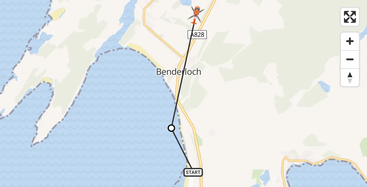 Flight path map showing Coastguard Helicopter route from Oban Airport to Benderloch