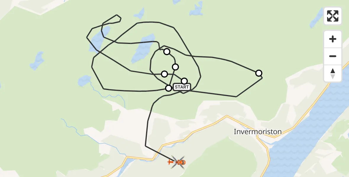 Flight path map showing Coastguard Helicopter route from Highland to Highland