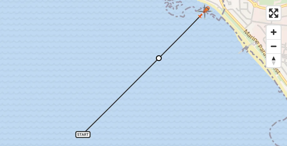 Flight path map showing Coastguard Helicopter route from English Channel to Stubbington