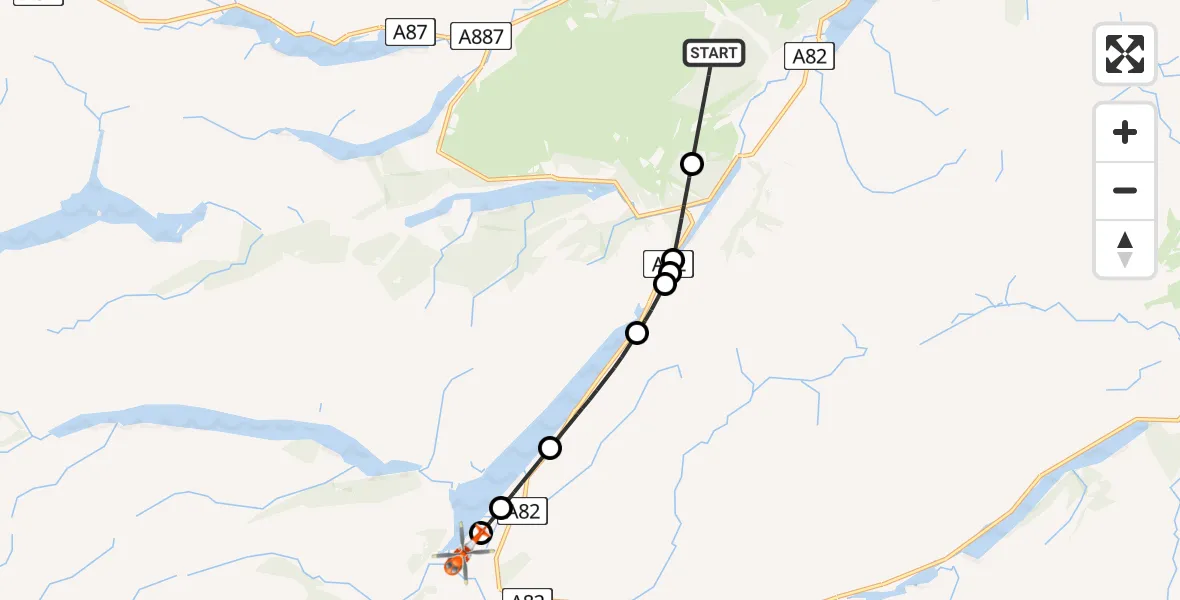 Flight path map showing Coastguard Helicopter route from Highland to Brackletter