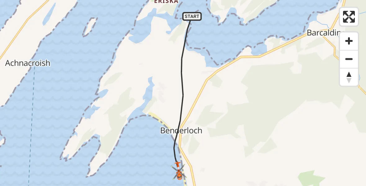 Flight path map showing Coastguard Helicopter route from Inner Seas to Benderloch