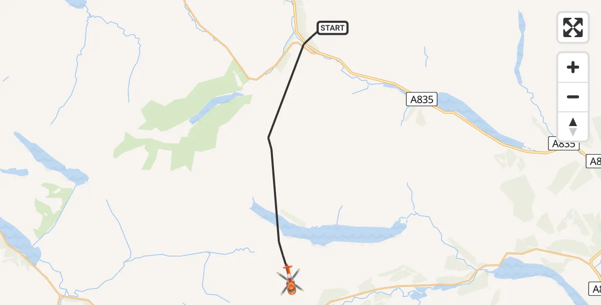 Flight path map showing Coastguard Helicopter route from Highland to Highland