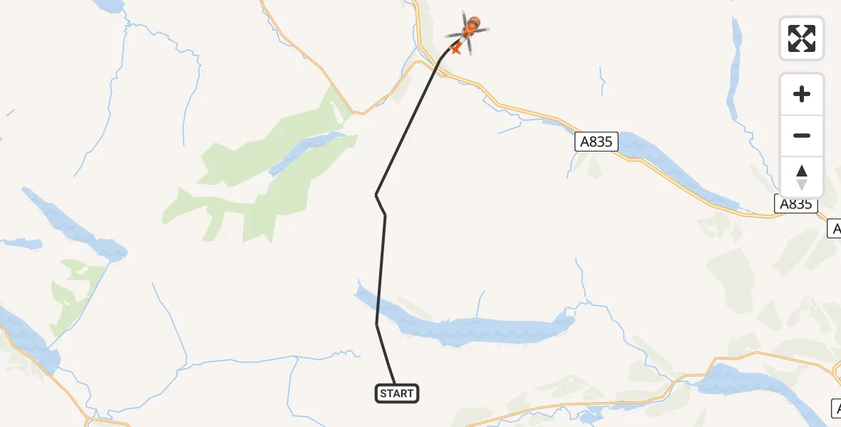Flight path map showing Coastguard Helicopter route from Highland to Highland