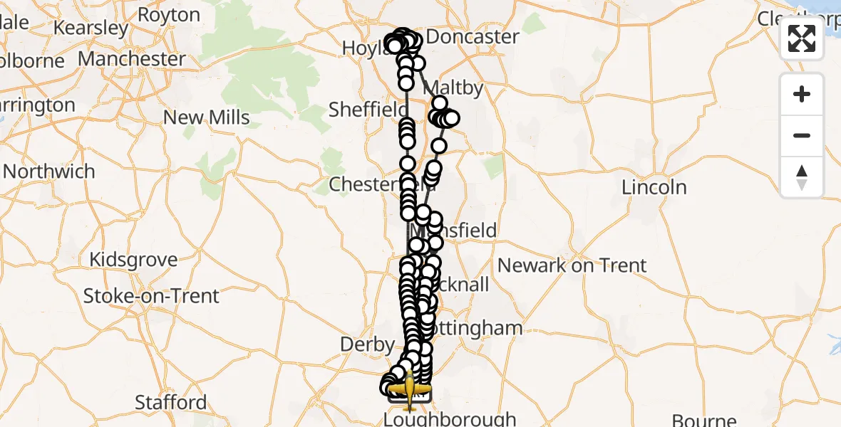 Flight route Police Aircraft East Midlands Airport - East Midlands Airport, 04 May 2026, 17:51