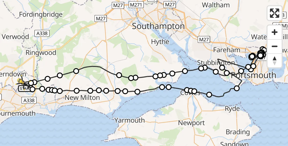 Flight path map showing Police Helicopter route from Bournemouth Airport to Bournemouth Airport