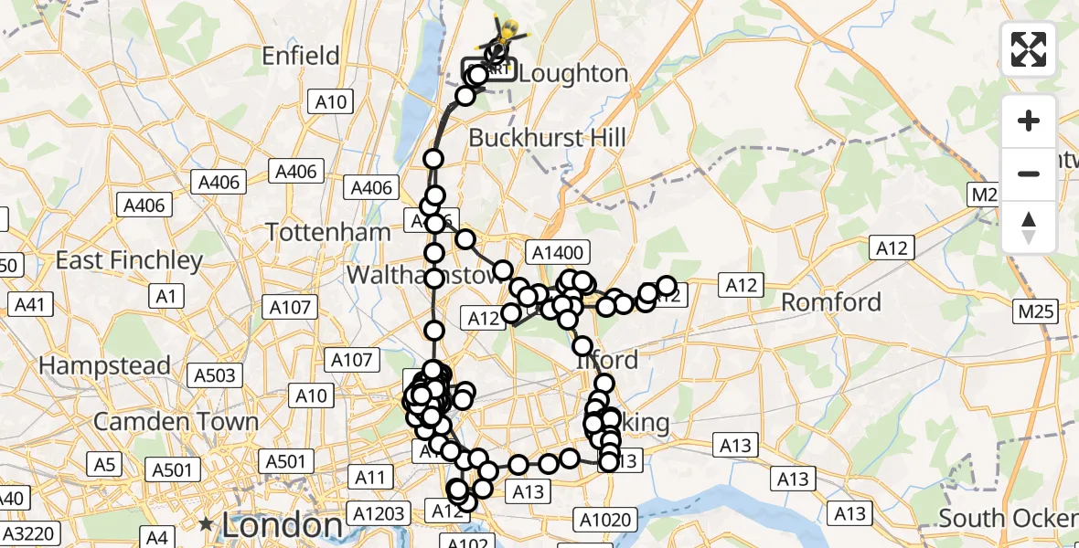 Flight route Police Helicopter Sewardstonebury - Sewardstonebury, 04 May 2026, 18:32