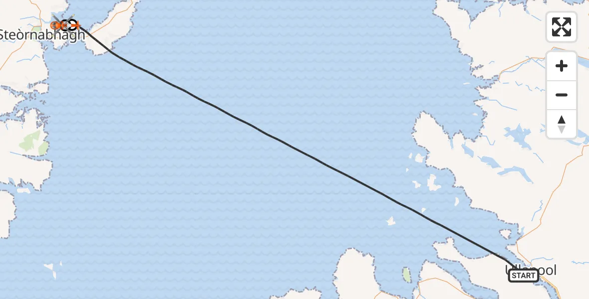 Flight path map showing Coastguard Helicopter route from Inner Seas to Stornoway Airport