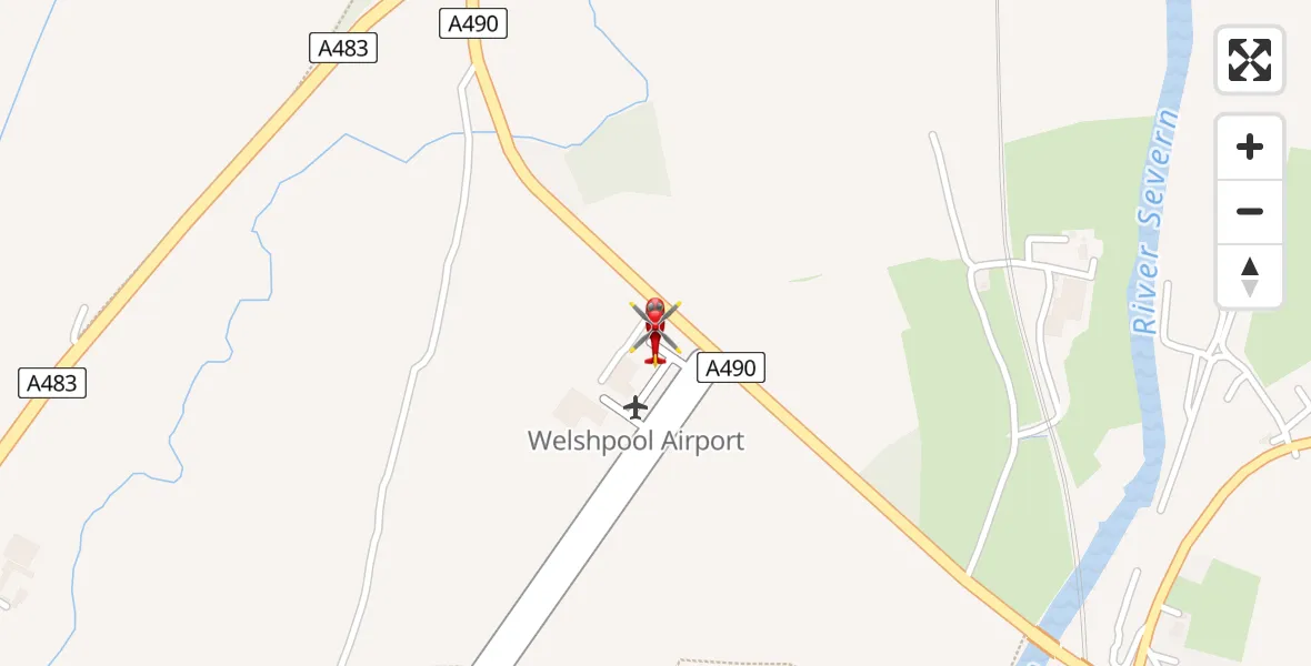 Flight path map showing Air Ambulance Helicopter route from Welshpool Airport to Welshpool Airport