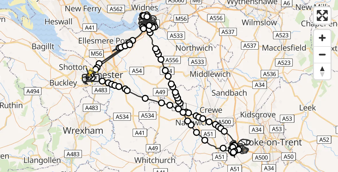 Flight route Police Helicopter Hawarden Airport - Hawarden Airport, 04 May 2026, 20:37