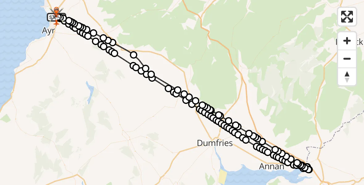 Flight route Coastguard Helicopter Glasgow Prestwick Airport - Glasgow Prestwick Airport, 04 May 2026, 21:13