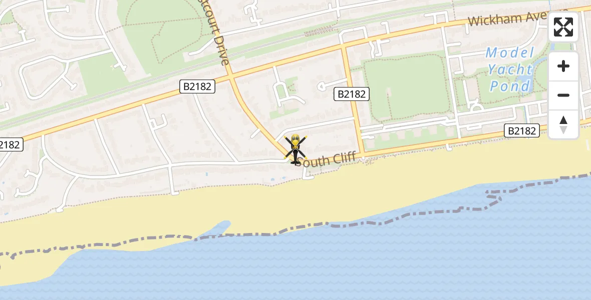 Flight path map showing Police Helicopter route from Bexhill-on-Sea to Bexhill-on-Sea