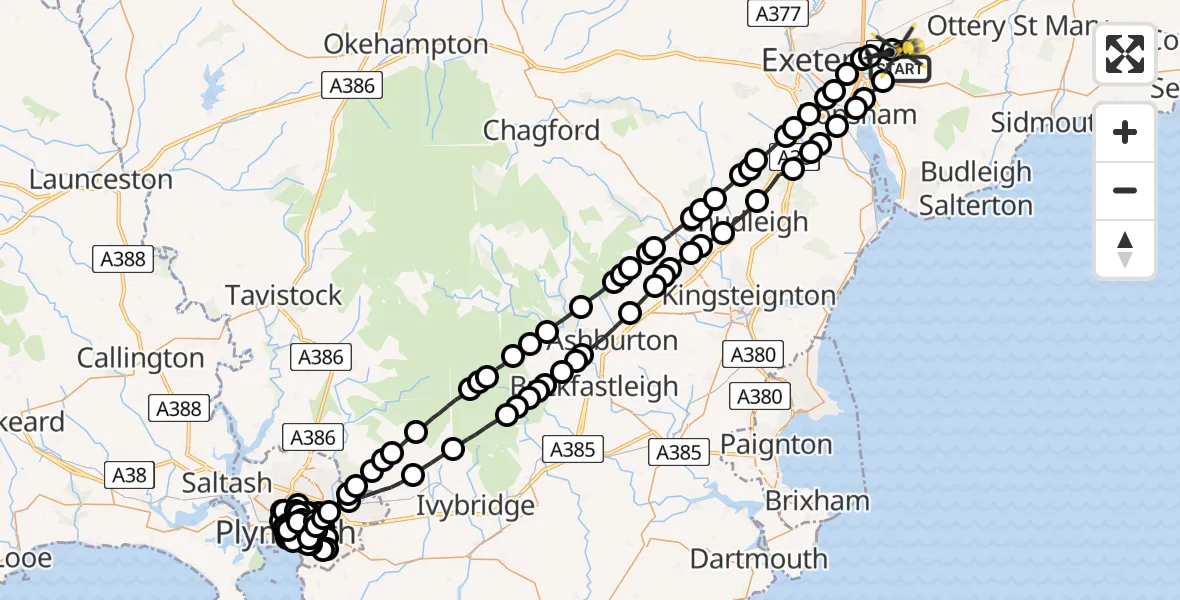 Flight route Police Helicopter Clyst Honiton - Exeter International Airport, 04 May 2026, 22:15