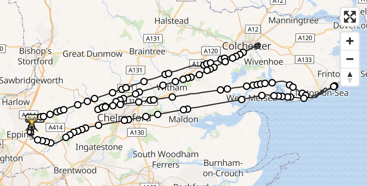 Flight route Police Helicopter North Weald Bassett - North Weald Airfield, 04 May 2026, 22:59