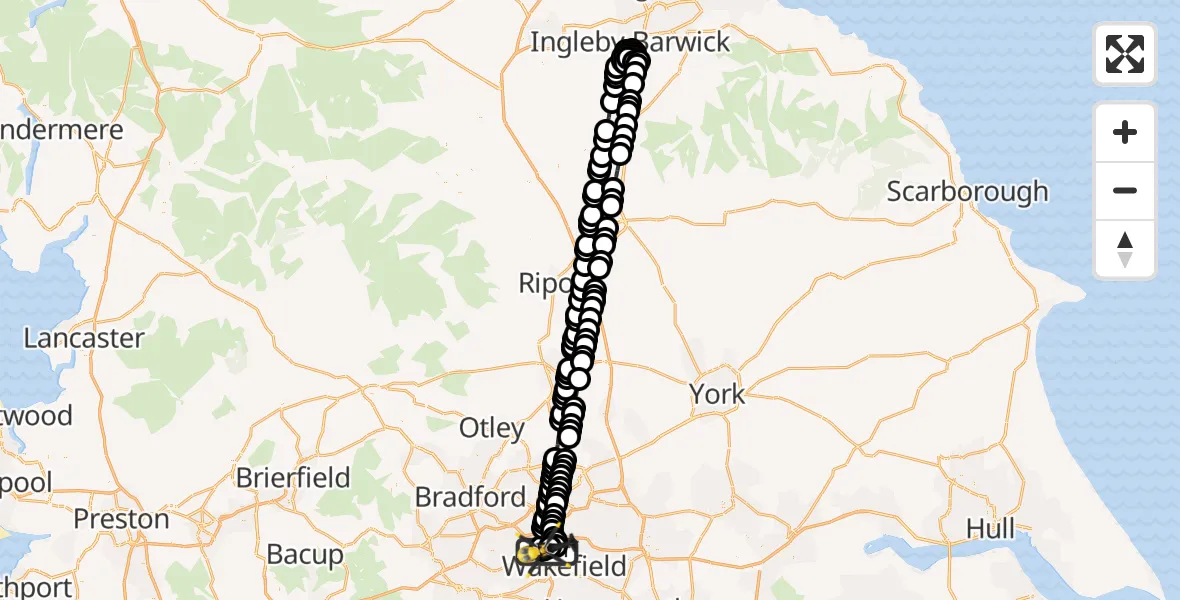 Flight route Police Helicopter East Ardsley - Wrenthorpe, 05 May 2026, 00:07