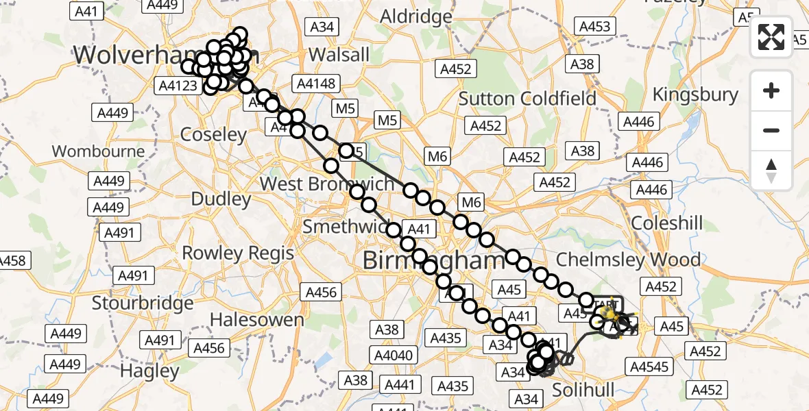 Flight route Police Helicopter Birmingham Airport - Birmingham Airport, 05 May 2026, 01:50