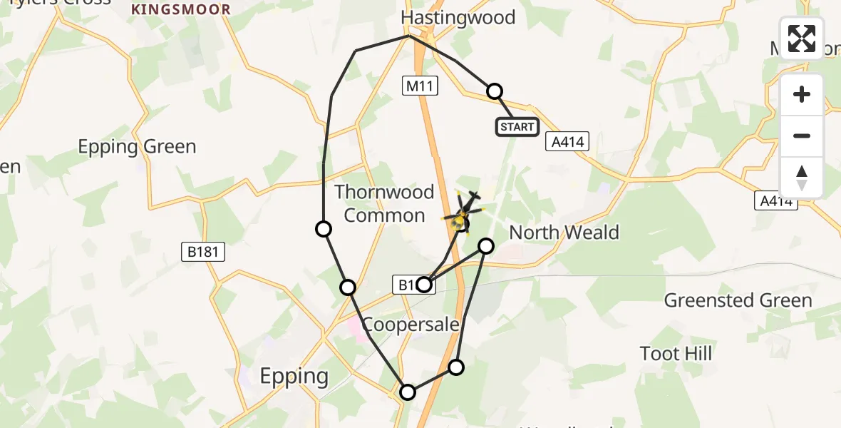Flight route Police Helicopter North Weald Airfield - North Weald Airfield, 05 May 2026, 02:06