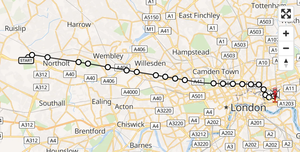 Flight route Air Ambulance Helicopter RAF Northolt - Royal London Hospital, 05 May 2026, 07:17