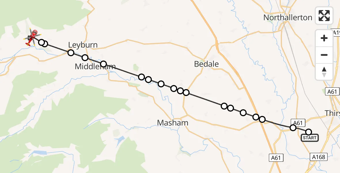 Flight route Air Ambulance Helicopter RAF Topcliffe - Redmire, 05 May 2026, 07:24