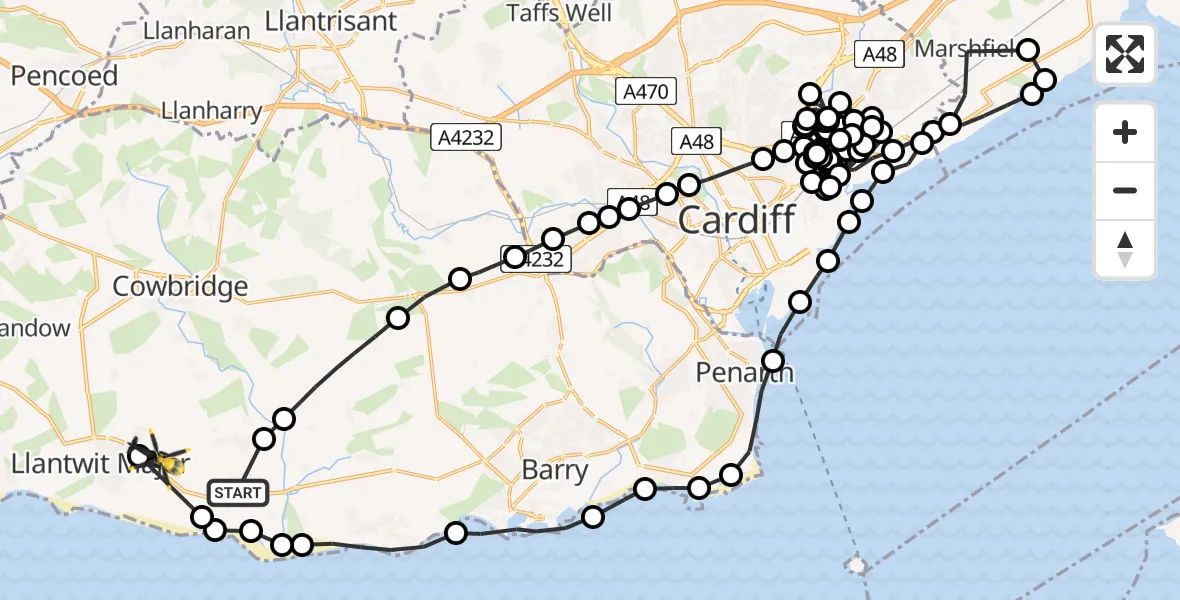 Flight route Police Helicopter MOD St Athan - Boverton, 05 May 2026, 07:52