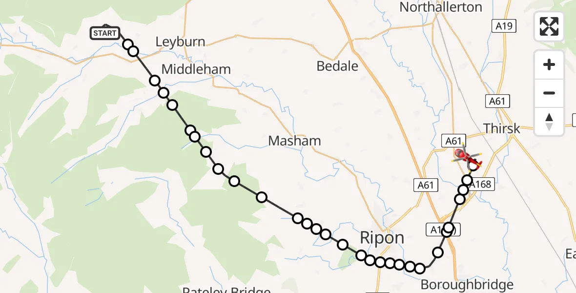 Flight route Air Ambulance Helicopter Redmire - RAF Topcliffe, 05 May 2026, 08:07